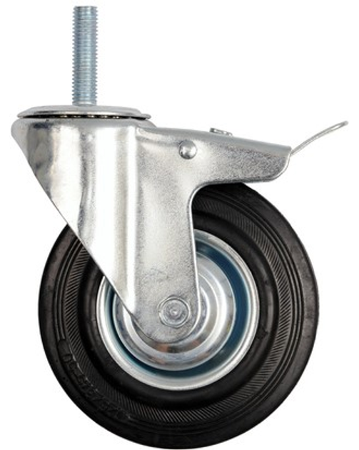 Kółko Vorel 87335 skrętne z czarną gumą hamulcem i trzpieniem gwintowanym łożyskowane 160 mm (5906083873355) - obraz 1