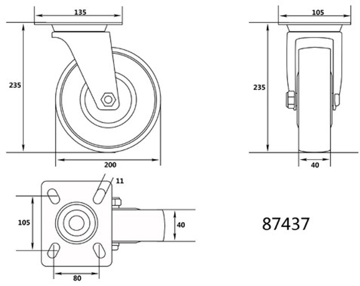 Kółko skrętne Vorel 87437 poliamidowe 200 mm (5906083874376) - obraz 2