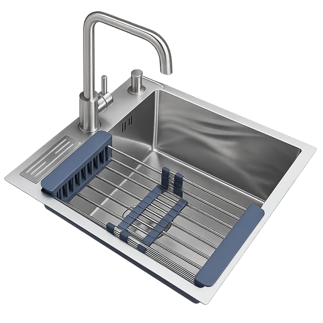 Кухонная мойка AQUAMARIN FLEXA50 DurAlum (Матовая)+Смеситель+Дозатор+Корзина+Держатель для ножей и столовых приборов - изображение 3