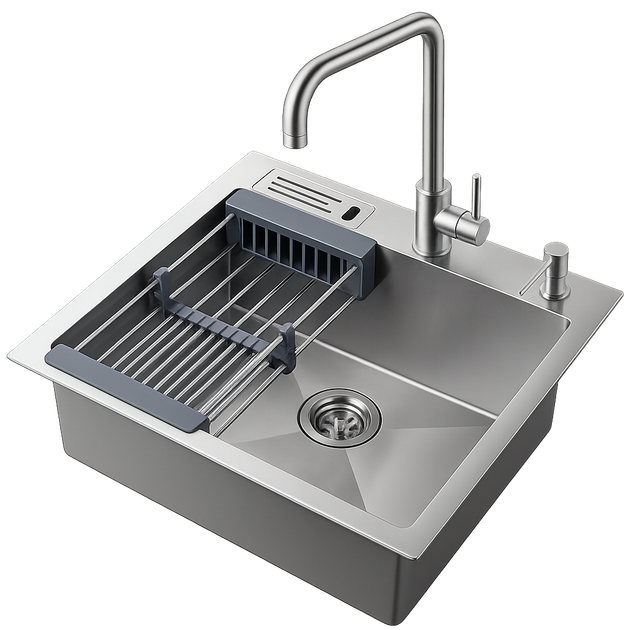 Кухонная мойка AQUAMARIN FLEXA50 DurAlum (Матовая)+Смеситель+Дозатор+Корзина+Держатель для ножей и столовых приборов - изображение 4