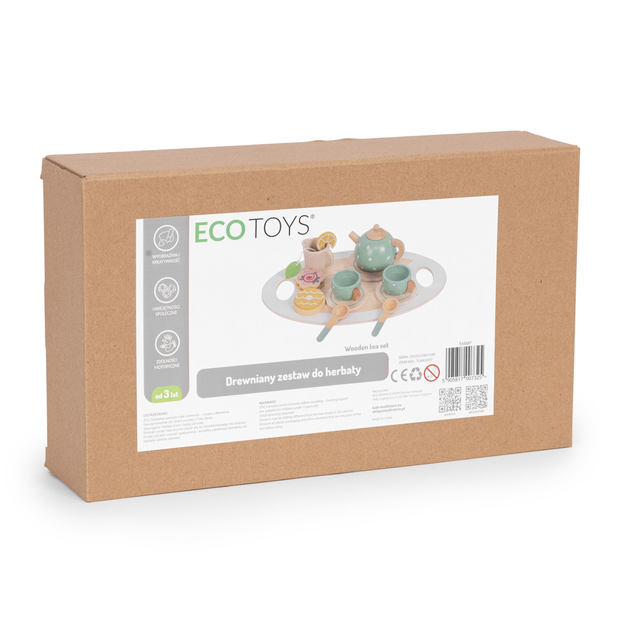 Zestaw drewniany EcoToys do herbaty, dzbanek, filiżanki, 14 elementów (5905817007325) - obraz 5