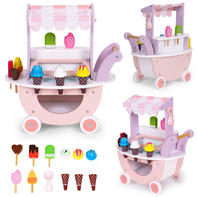 Дерев'яний візок-крамничка морозива EcoToys для дітей, 12 елементів (5903769974917) - зображення 7
