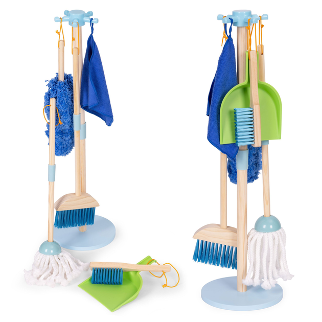 Drewniany zestaw do sprzątania EcoToys dla dzieci: mop zmiotka z szufelką 7 elementów (5905817007356) - obraz 5