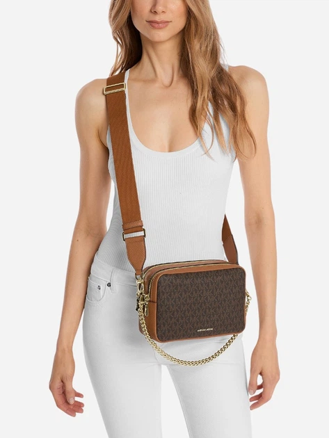 Сумка крос-боді через плече жіноча маленька Michael Kors Bryant Md Dblzp Chn Camera Xbody 32S5GYTC5B 252 Темно-коричнева (800070349060) - зображення 2