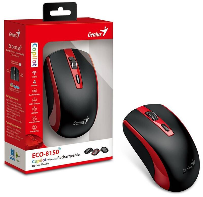 Mysz Genius ECO-8150 Wireless Black/Red (31030045401) - obraz 5