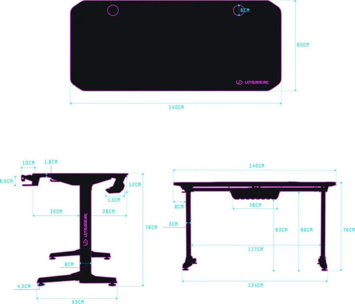 Ігровий стіл ULTRADESK Level V2 Pink (UDESK-FG-PN) - зображення 6