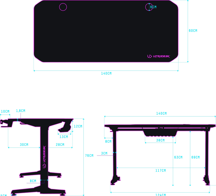 Ігровий стіл ULTRADESK Frag V3 Red (UDESK-FG-RD) - зображення 6