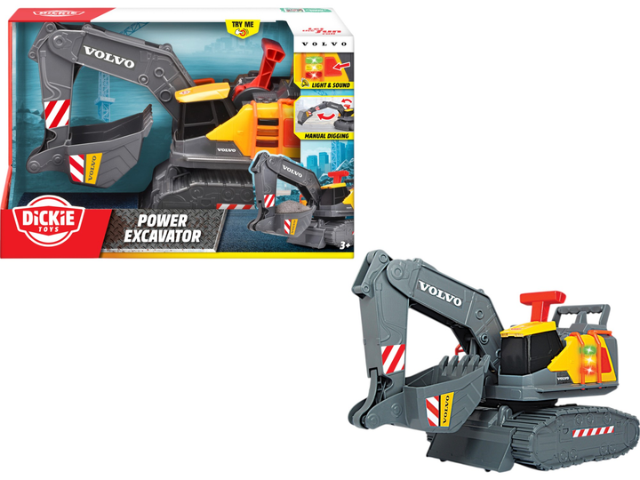 Іграшковий екскаватор Dickie Toys Volvo Будівельна сила зі звуковим та світловим ефектом 30 см (3725012) (4006333093869) - зображення 1