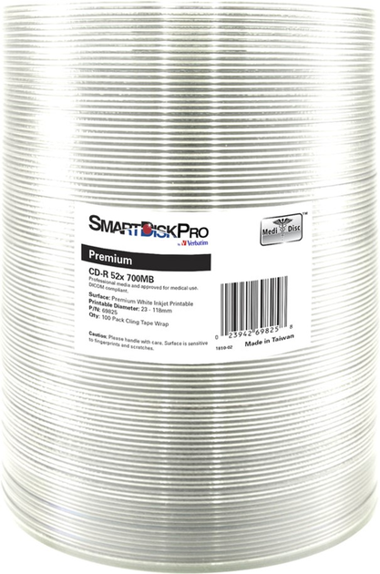 Диски SmartDisk PRO by Verbatim CD-R 700MB 52X Premium White InkJet Printable WRAP 100 шт (69825) - зображення 1