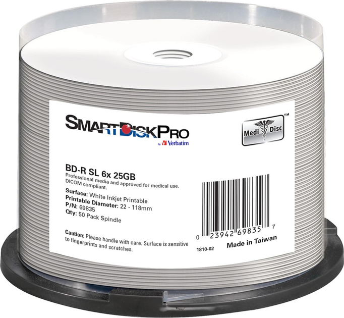 Диски SmartDisk PRO by Verbatim BD-R 25GB 6X White InkJet Printable WRAP 50 шт (69835) - зображення 1