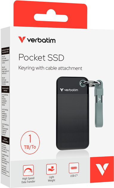 SSD диск Verbatim Pocket SSD 1ТВ USB 3.2 Gen 2 Type-C Black-Gray (0023942321903) External - зображення 4
