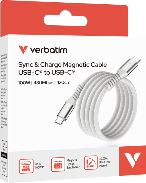 Кабель Verbatim 100 Вт, USB-C–USB-C, 120 см Сірий (31854) - зображення 3