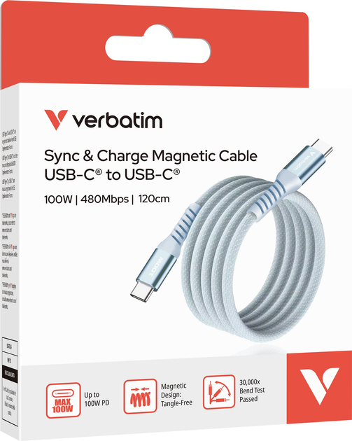 Кабель Verbatim 100 Вт, USB-C–USB-C, 120 см блакитний (31856) - зображення 3