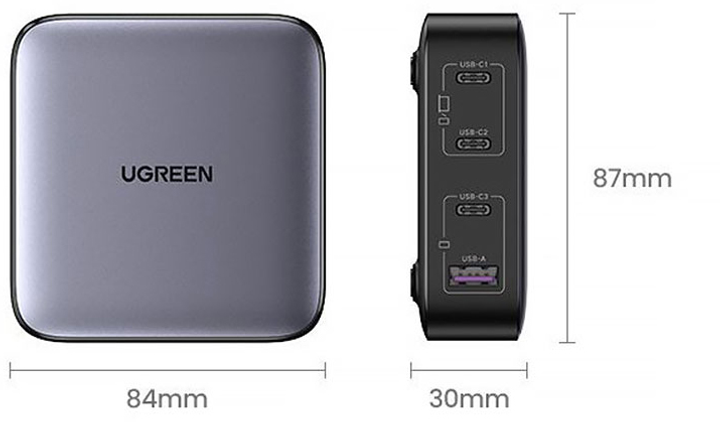 Ładowarka Ugreen CD328 Nexode Series 3 x USB-C + USB-A 100 W GaN Szara (6957303899289) - obraz 4