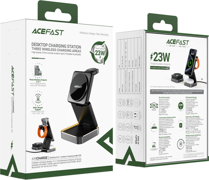 Бездротовий зарядний пристрій Acefast E20 Wireless QI 3in1 15W Black (6974316283478) - зображення 7