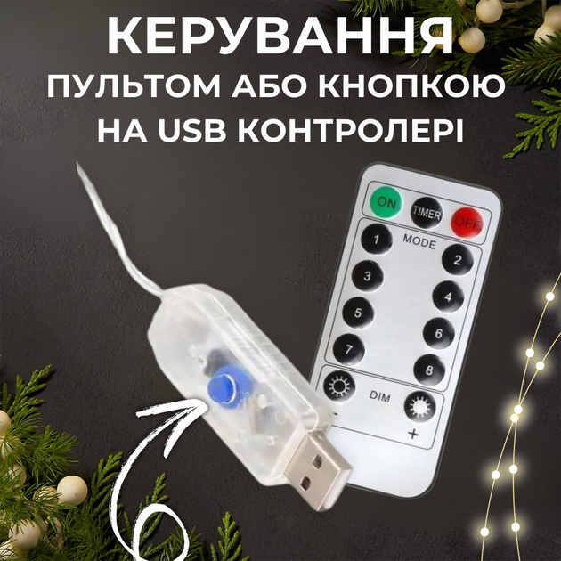 Светодиодная гирлянда штора роса Niki Light штора от USB 8 режимов гирлянда занавес с пультом 15 линий 300 LED 2x2м разноцветный мультиколор - изображение 11