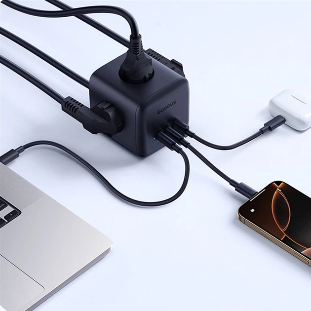 Мережевий фільтр Baseus EnerFill FA11 Cube Power Strip 3AC+1U+1C 67W 1.5m EU Cosmic Black (6932172687526) - зображення 8