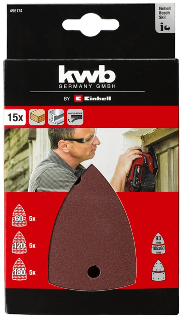 Набір трикутних шліфувальних аркушів KWB Q-STICK 150x150x100 мм 15 шт. (496174) - зображення 2