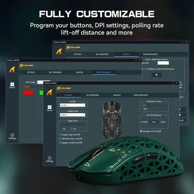 Ігрова миша ATTACK SHARK R5 Ultra Green (PAW3950MAX, 8000 Гц, 39 г