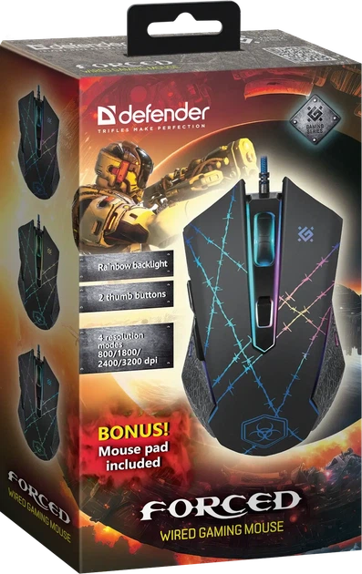 Миша ігрова DEFENDER Forced GM-020L 6 кнопок, 3200dpi - Фото 4 Миша ігрова DEFENDER Forced GM-020L 6 кнопок, 3200dpi - изображение 4
