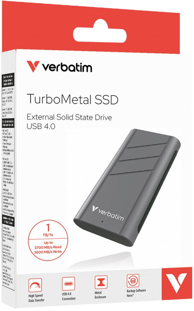 SSD диск Verbatim TurboMetal 4TB USB-C USB4 Silver - зображення 4