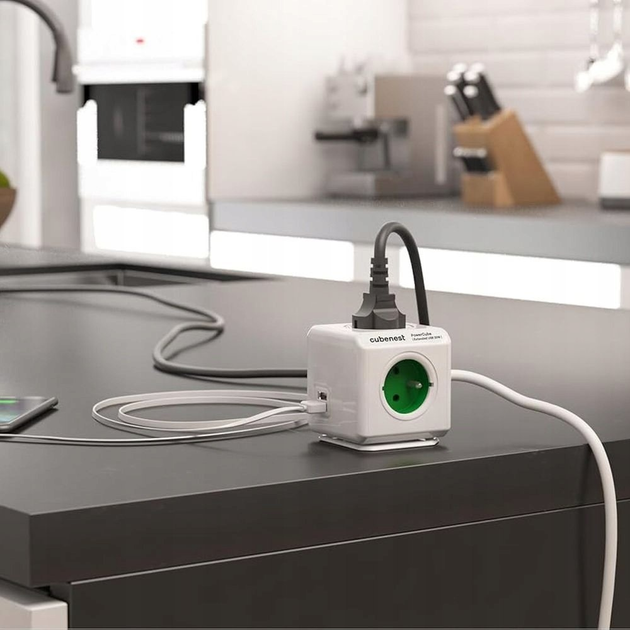 Rozgałęźnik sieciowy Cubenest PowerCube Extended USB A+C PD 20W Green (PC420GN) - obraz 4