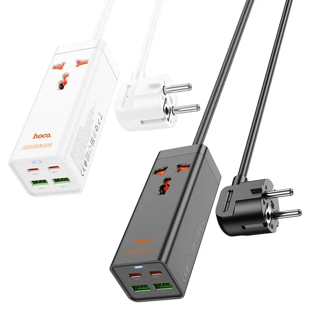 Зарядне GaN HOCO AC10A Barry GaN PD65W QC3.0 2*USB 2*Typec-C, універсальна розетка AC EU/UK/US, кабель 1.5м - Фото 4 Зарядне GaN HOCO AC10A Barry GaN PD65W QC3.0 2*USB 2*Typec-C, універсальна розетка AC EU/UK/US, кабель 1.5м - зображення 4