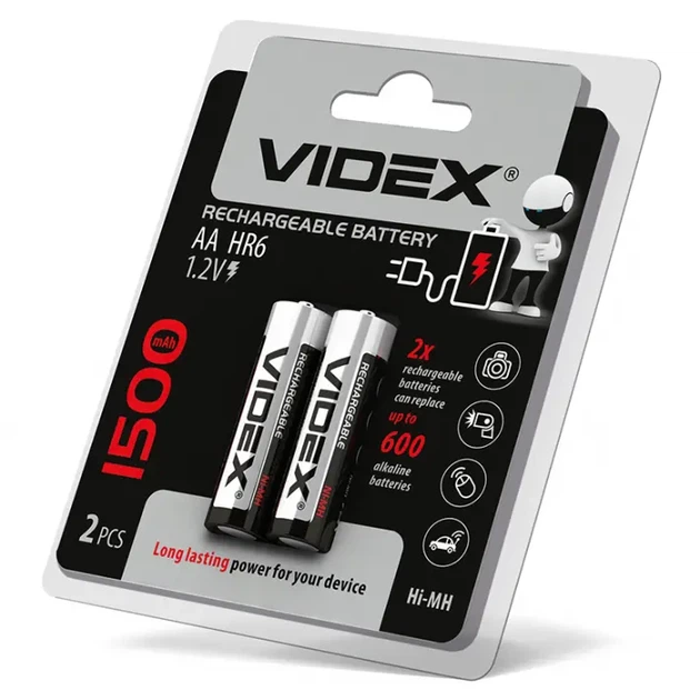 Акумулятор VIDEX Ni-Mh AA HR06 1500 mAh 2bl - Фото 2 Акумулятор VIDEX Ni-Mh AA HR06 1500 mAh 2bl - изображение 2