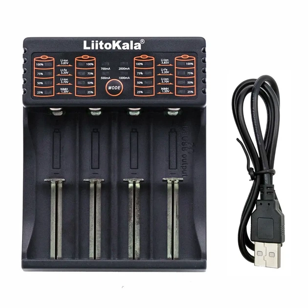 Зарядне LiitoKala Lii-402 для 1-4 елементів 10440-26650 Ni-Mh, Li-Ion, Li-Fe від USB + ПаверБанк - изображение 2
