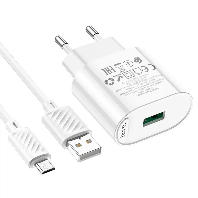 Зарядне Hoco C109A 1USB 3А 18W QC3.0 кабель Micro White - Фото 2 Зарядне Hoco C109A 1USB 3А 18W QC3.0 кабель Micro White - изображение 2