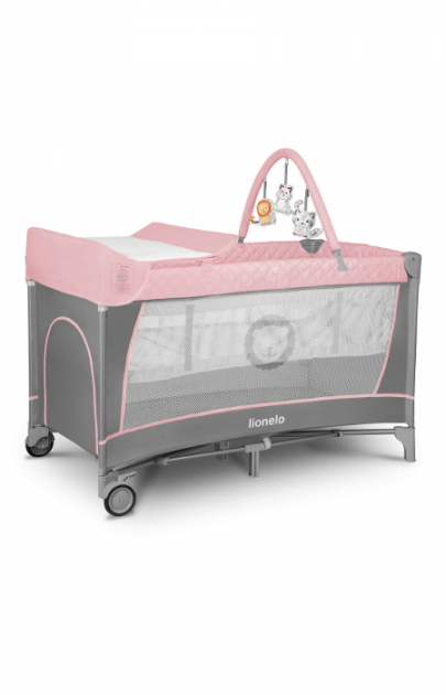 Ліжечко-манеж Lionelo Flower Flamingo 84 х 125 х 41 см - рожево-сірий - изображение 5