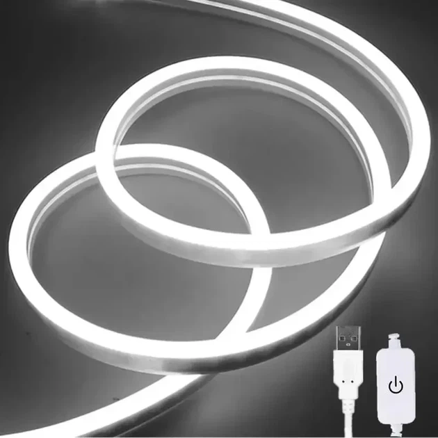 Неонова стрічка White 5V водонепроникна, холодне світіння з сенсорною кнопкою, 3м - зображення 8