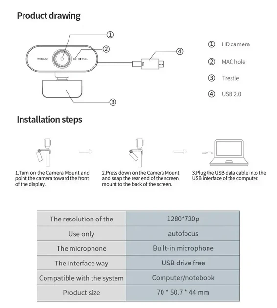 Веб-камера HD 720p 360° со встроенным микрофоном - изображение 5