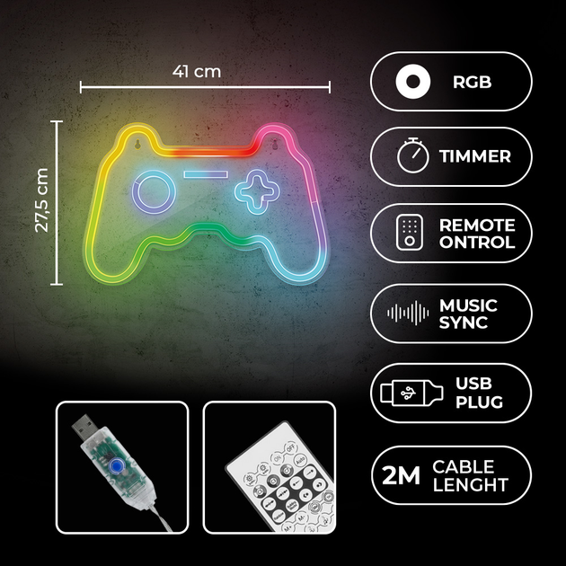 Декоративна неонова LED вивіска Forever Light GAMEPAD FLRNE04 41 x 27.5 см (RTV200004) - зображення 3