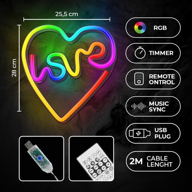 Декоративна неонова LED вивіска Forever Light LOVE IN HEART FLRN02 28 x 25.5 см (RTV100439) - зображення 3