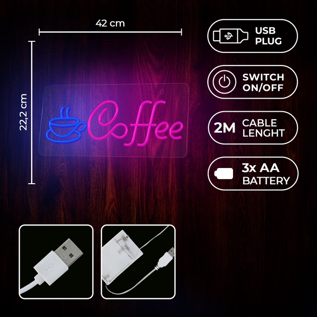 Декоративна неонова LED вивіска Forever Neolia PLEXI LED COFFEE 42 x 22.2 см (RTV100272) - зображення 3