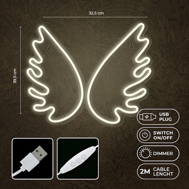 Декоративна неонова LED вивіска Forever Light PLEXI LED WINGS 39.5 x 32.5 см (RTV100448) - зображення 3