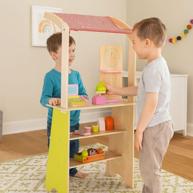 Drewniany zestaw do zabawy EcoToys Sklep z terminalem i wagą 20 elementów HM328234 (5905817007240) - obraz 7