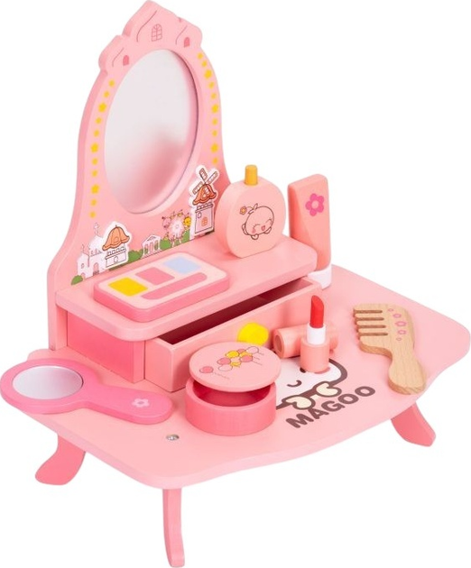 Drewniany zestaw do zabawy EcoToys Toaletka z lustrem i szufladą 7 elementów HM262160 (5905817007271) - obraz 1