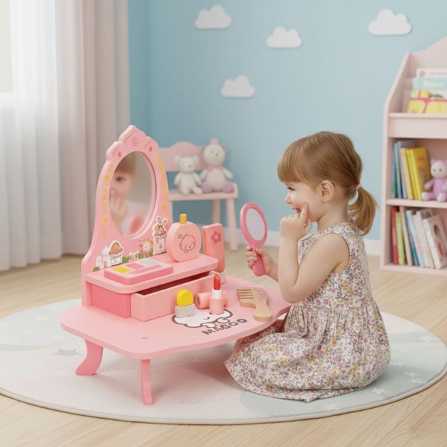 Drewniany zestaw do zabawy EcoToys Toaletka z lustrem i szufladą 7 elementów HM262160 (5905817007271) - obraz 6