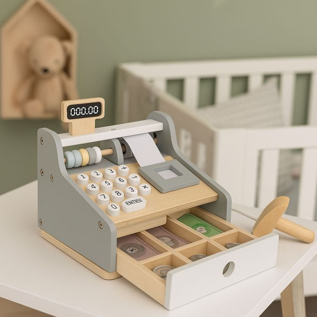 Drewniany zestaw do zabawy EcoToys Kasa fiskalna HM328241 (5905817007257) - obraz 7