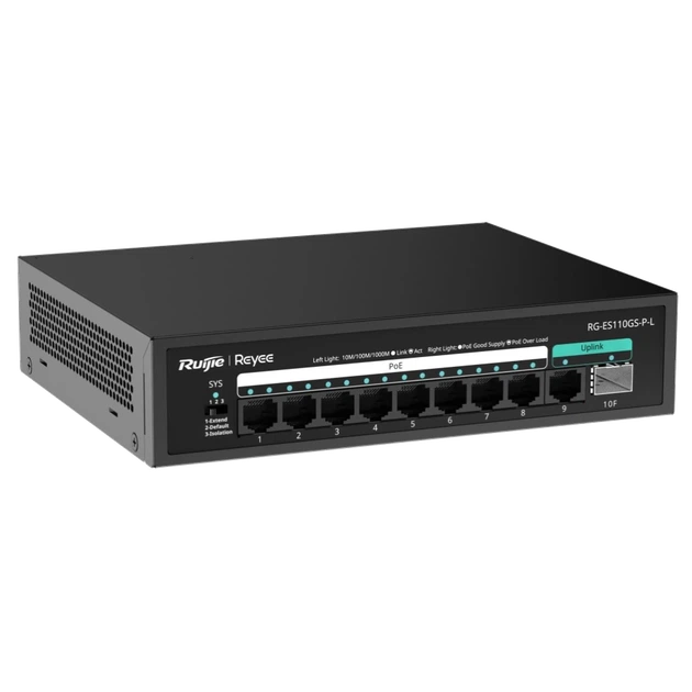 Коммутатор 10 портов неуправляемый Ruijie Reyee RG-ES110GS-P-L PoE - Фото 2 Коммутатор 10 портов неуправляемый Ruijie Reyee RG-ES110GS-P-L PoE - изображение 2
