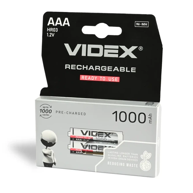 Акумулятор VIDEX Ni-MH AAA HR03 1000mAh 2BL - Фото 2 Акумулятор VIDEX Ni-MH AAA HR03 1000mAh 2BL - изображение 2