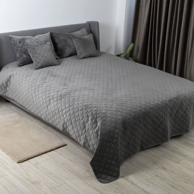 Покривало півтораспальне 150×210 ТЕП VELOUR сіре, ромб круглий, велюр, стьобане - Фото 3 Покривало півтораспальне 150×210 ТЕП VELOUR сіре, ромб круглий, велюр, стьобане - зображення 3
