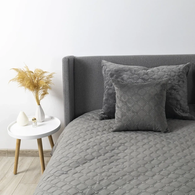 Покривало півтораспальне 150×210 ТЕП VELOUR сіре, ромб круглий, велюр, стьобане - Фото 5 Покривало півтораспальне 150×210 ТЕП VELOUR сіре, ромб круглий, велюр, стьобане - зображення 5