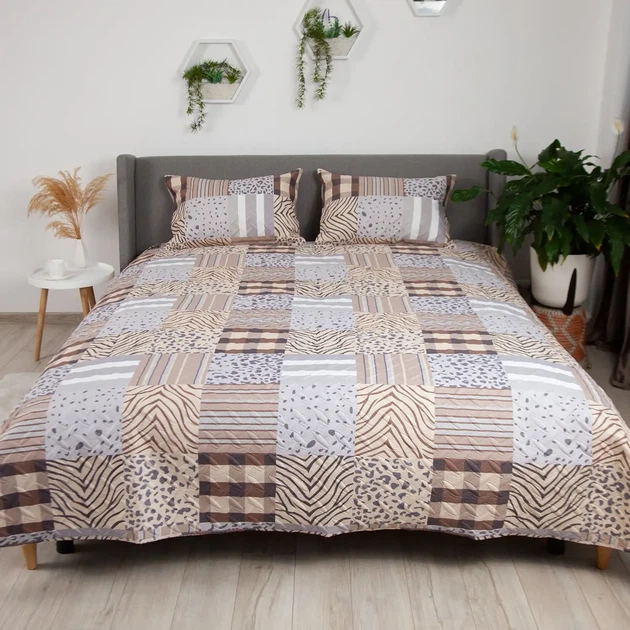 Покрывало плед ТЕП PROVENCE Сафари 150×210 см полуторное, стеганое, микрофибра, мягкое, 2 наволочки 50×70 см, комплект 100 г/м² - изображение 4