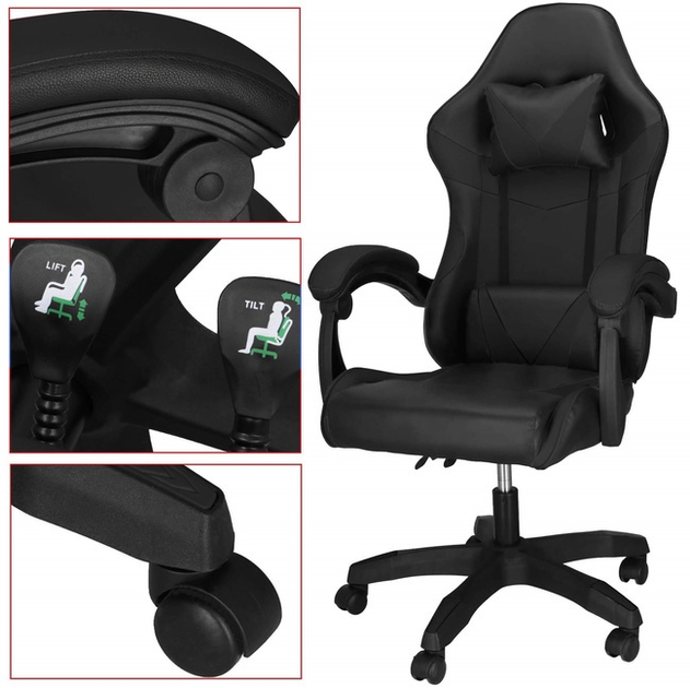 Fotel gamingowy Springos HF0035 Czarny (5908455301046) - obraz 12