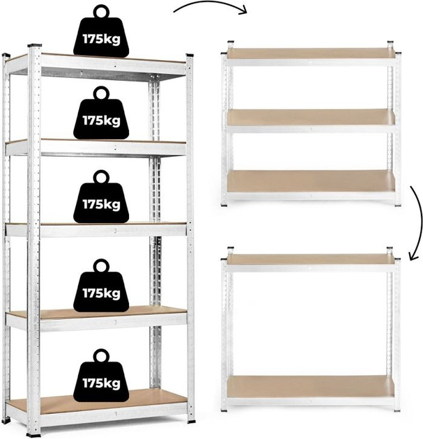 Стелаж металевий ModernHome by Multistore G9030A 180 x 90 x 30 см Срібний (5905817006656) - зображення 10