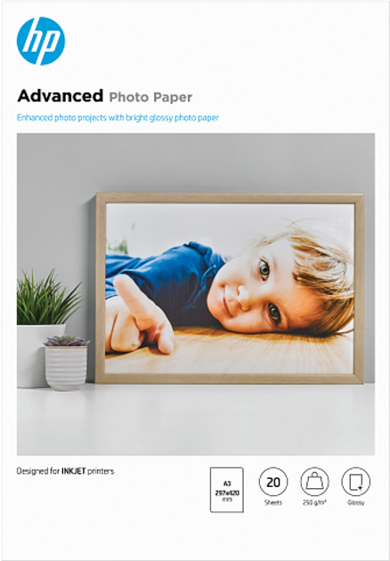 Papier fotograficzny HP Advanced Photo Paper, Glossy, 250 g/m2, A3 (297 x 420 mm), 20 sheets (Q8697A) - obraz 1