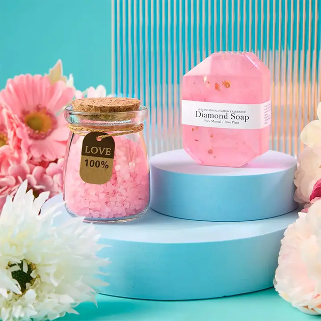 Подарочный Spa Box Lesko 0222 Pink из 7 предметов термостакан мыло бомбочка соль для ванны свеча открытка - изображение 2